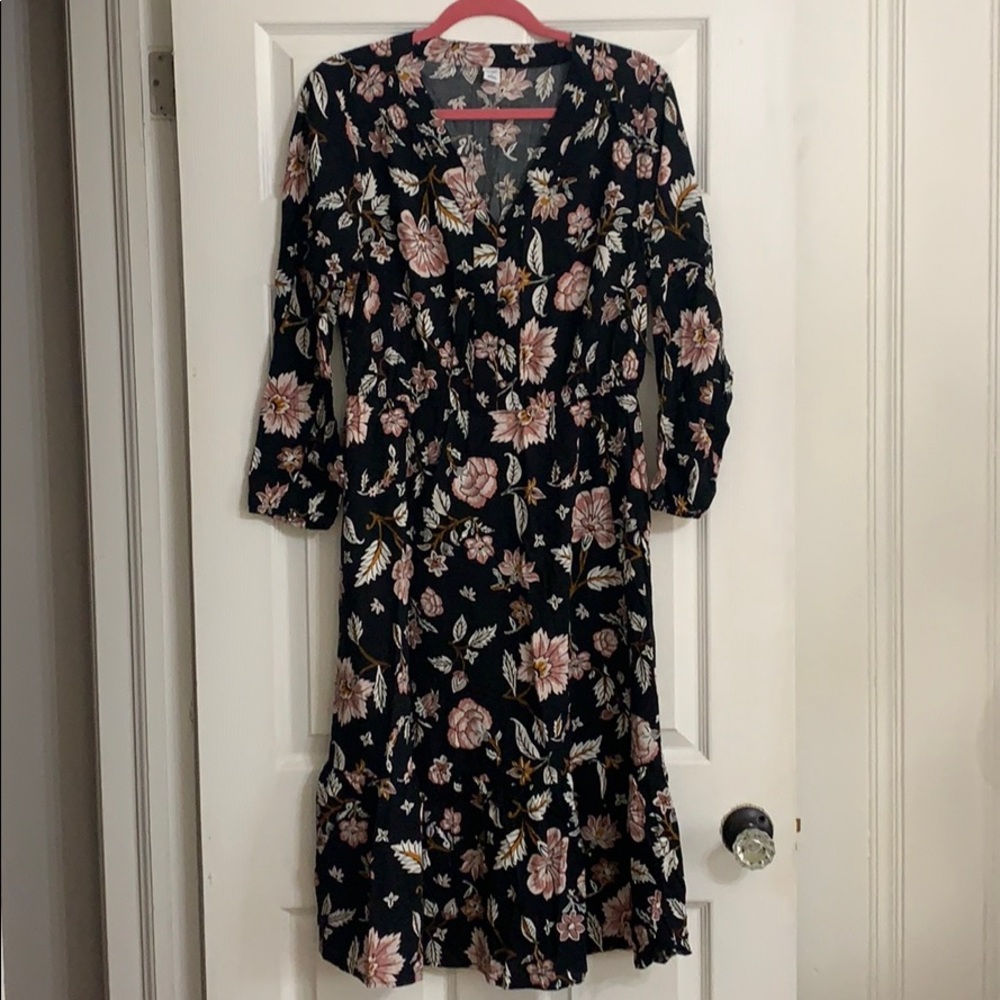 NWT Old Navy Black Floral Button Dress Large